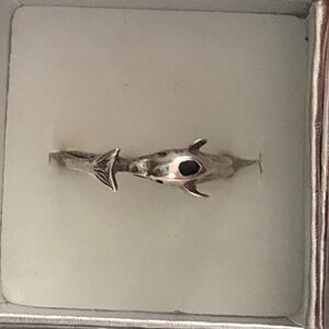 Dolphin Black onyx Sterling Silver solid Ring Size 8.5